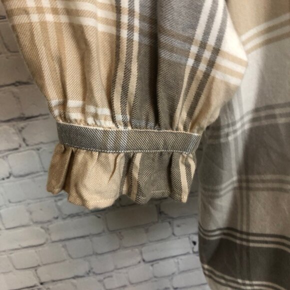 NWT Ann Taylor Gray Tan Plaid Buttondown Shirt Size XL - Picture 5 of 9